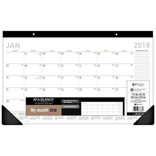 AT-A-GLANCE Monthly Desk Pad Calendar, January 2018 - December 2018, 17-3/4" x 10-7/8", Compact, Contemporary (SK14X00)