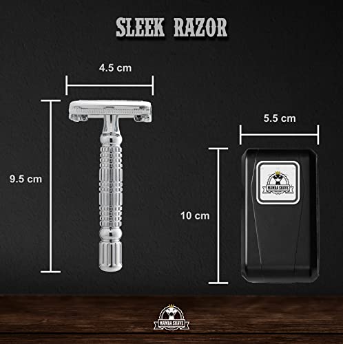 Mamba Shave Rastrillo para Afeitar Sleek Razor de Acero Inoxidable con 5 Navajas doble filo y Estuche con Espejo. Rastrillo de Doble Filo. Rastrillo de Seguridad. Rastrillo Mariposa. Safety Razor