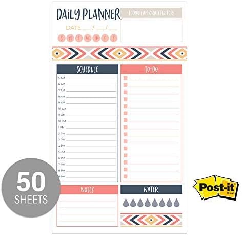 Boho Aztec Sticky Note Daily to-Do Planner - 50 Pages for Daily Tasks, Notes, Scheduling and Water Intake (6" x 10")