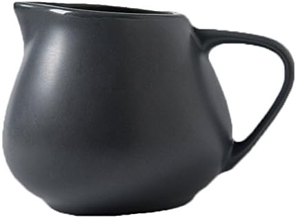 Ins Chic Modern Simple Style All Black Designed Creative Japanese Chocolate Milk Coffee Sauce Ceramic Creamer Syrup Server with Cute Handle Porcelain Pitcher Jug for Kitchen Home Decor Gift 12oz