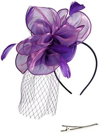 Fascinators Hat Flower Mesh Feathers Wedding Hat Tea Party Headband with Hair Clip for Girls and Women