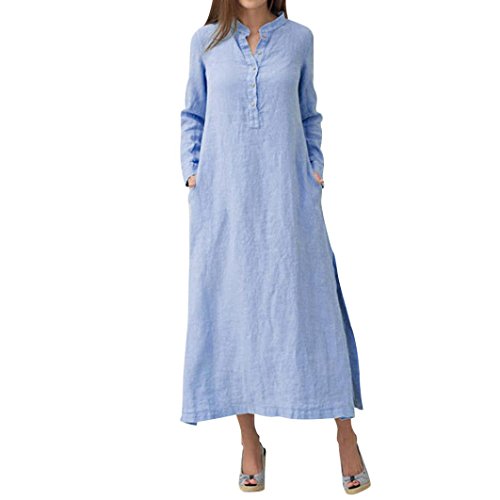 TOOPOOT Women's Casual Long Sleeve Maxi Dresses Plain Casaul Oversized Maxi Long Shirt Dress (XL, Blue)