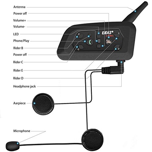 EgalBest EJEAS V6Pro Bluetooth Intercom Motorcycle Helmet Accessories Speaker 1200m Interphone Headset Talkback Wireless English&1 set