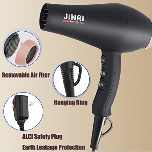 JINRI Hair Dryer, Ionic Blow Dryers with Comb,Concentrator and Diffuser