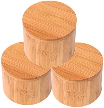 Wansu 3Pack Round Bamboo Salt/Spices/Pepper/Tea Box Jar Set,With Magnetic Lid For Secure Storage