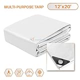 TANG Sunshades Depot 12 x 20 Feet Heavy Duty 10 Mil White Cover Tent Shelter Camping Tarpaulin Multi Purpose Waterproof Poly Tarp Cover Reinforced Rip-Stop with Grommets