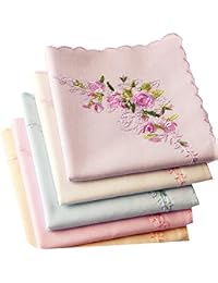 6 Colored of Ladies Embroidered Cotton Large SoftHandkerchiefs Perfect Giftes Set