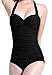 Angerella 50s Retro Vintage One Piece Pin Up Monokinis Swimwear(SST021-B1-L),Black,US 6-8=Tag Size L