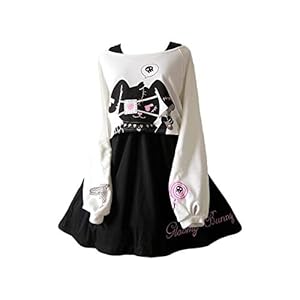 Kawaii Jurk voor dames en meisjes, konijn, 2-delig, Japanse cosplay, zwart/wit, katoen