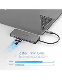 LENTION USB C Hub con 4K HDMI, 3 USB 3.0, lector de tarjetas SD   TF Compatible con MacBook Pro 13 15 (Thunderbolt 3), 2018 Mac Air, Surface Book 2   Go, Dell XPS, HP, Chromebook, adaptador multipuerto (Gris espacial)