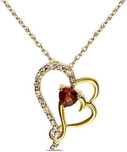 .05CTTW Diamond with Garnet in 10k Yellow Gold Heart Pendant with Complimentary 18" Chain