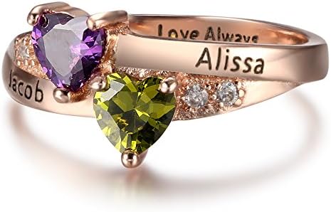Personalized Name Engraved Simulated Birthstone Rings Love's Promise Rose Gold Color Engagement Rings (5.5)