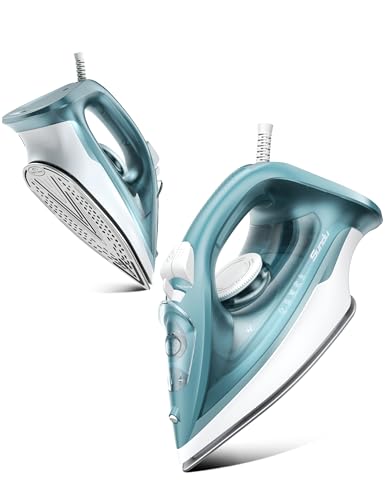 Sundu Steam Iron for Clothes with Rapid Heating Ceramic Coated Soleplate, 1500W with Precise Thermostat Dial, Self-Cleaning, Auto-Off, 15.21oz Water Tank for Home Clothes Ironing Use, green
