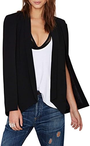 Azbro Women's Casual Cape Shawl Collar Split Sleeves Open Front Cloak Blazer