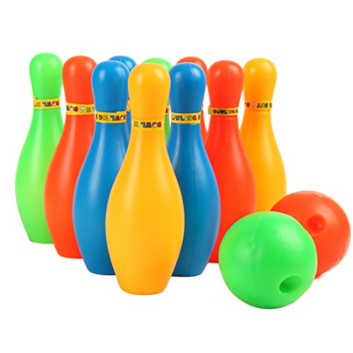 Fcoson Kids Plastic mini Bowling Set with Ball and Pins Party Toys for Children 4-8 - Thumbnail 6