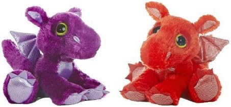 Aurora World Dreamy Eyes Flame Red and Purple Dragons 10" Plush Set