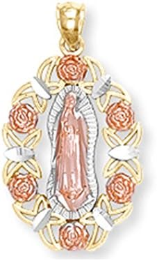 Women's 14k Tri-color Gold Miraculous Medal Charm Blessed Our Lady of Guadalupe Pendant