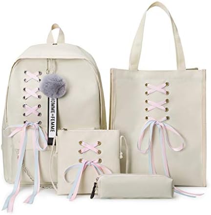 4 Pcs/Set Bowknot Ribbon Chain Backpacks Backpack Canvas Backpacks Leisure Travel Backpacks Backpacks For Teenage Girls School Bagpack