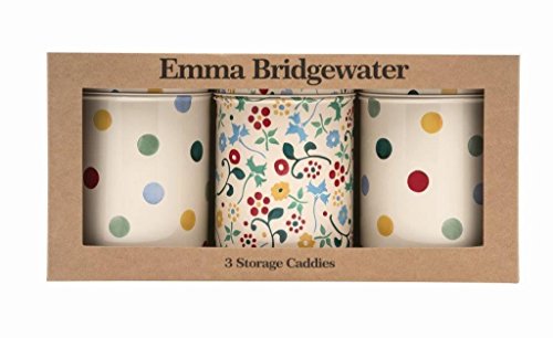 Emma Bridgewater Set of 3 Kitchen Storage Caddies Polka Dot Floral Design, Tea Coffee Sugar Tins