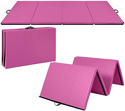 PIEDLE 4'x10'x2" Thick Folding Panel Gymnastic Mat for Gym Fitness Exercise Aerobics, Yoga, Martial Arts, Tumbling (pink)