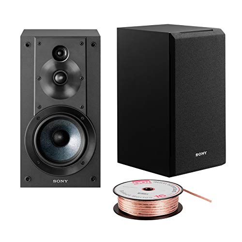 Sony SSCS5 3-Way 3-Driver Bookshelf Speaker System (Black) Bundle with 100 feet, 16AWG Speaker Wire
