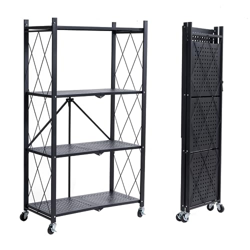 BRIAN & DANY 4Shelf Foldable Storage Shelves with Wheels, Metal