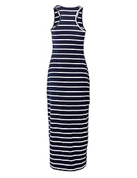 Roselux Vestido largo sin mangas con cuello redondo a rayas, para dama
