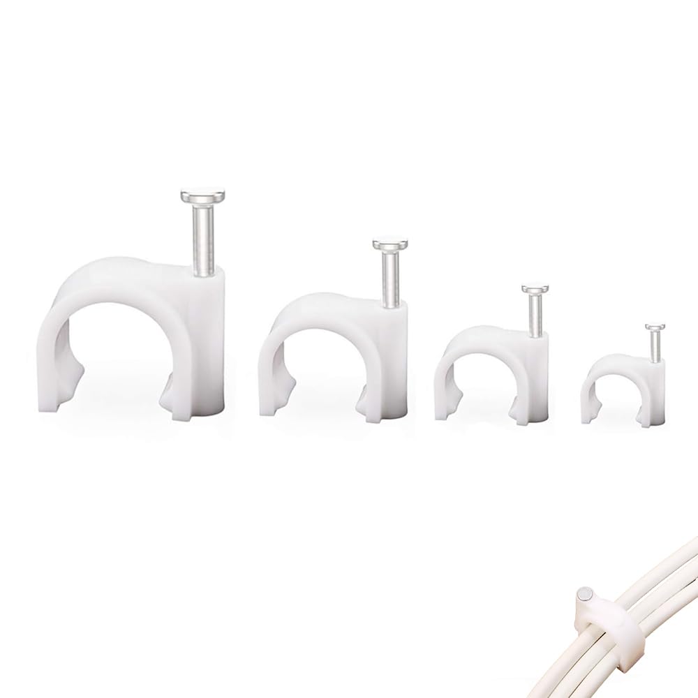 Voarge 400pcs White Electric Cable Fastener with Steel Nail Fixing, 4 Sizes: 4mm, 6mm, 8mm, 10mm