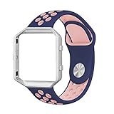 UMAXGET For Fitbit Blaze Bands, Sport Wristband Silicone Replacement Strap with Silver Frame for Fitbit Blaze Smart Fitness Watch Blue&pink small