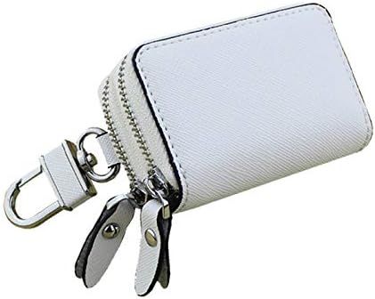 Amazon ピットライフ キーケース スマートキー大容量 2個収納 ダブルファスナーポケット ホワイト 2つの鍵を同時収納 レディース かわいい リクシル カードキー 家の鍵 収納 メンズ 革 レザーキーカバー カラビナ付き キーケース キーホルダー 車 バイク