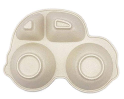 image for JUKER 5 Piece Bamboo Dinnerware for Kids, Toddler, Car Plate and Bowl 
