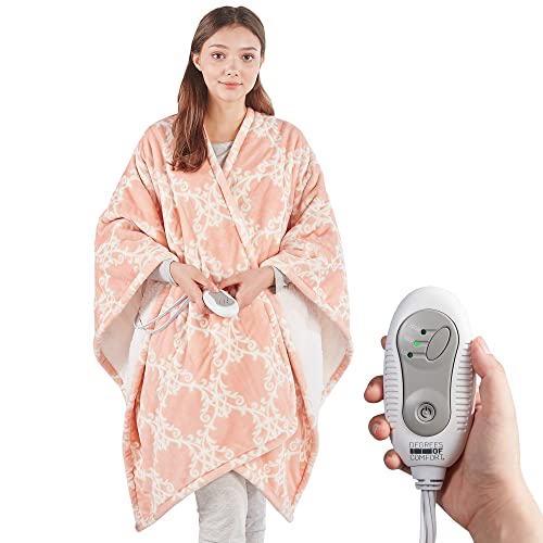 Degrees of Comfort Pink Sherpa Heated Blanket Wrap, Cozy & Snuggy Electric Shawl for Women