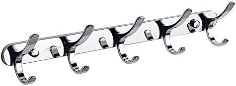 JOMOO 14 Inch Aluminum Alloy Towel Rack Coat Clothes Backpack Hat Rack Robe Jacket Bathrobe 5 Hook Wall Scarf Hanger Multifunctional Towel Stand Chrome