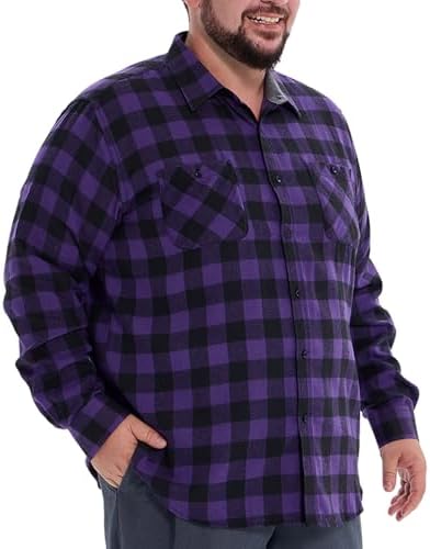 BRISIRA Big and Tall Mens Heavy Flannel Shirt 2XL-6XL Plaid Button Down Long Sleeve Soft Casual Daily Shirts Black White : Clothing, Shoes & Jewelry