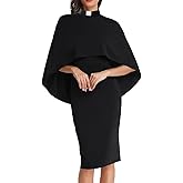 BPURB Church Dresses for Women Batwing Cape Slim Midi Dress with Tab Insert Collar