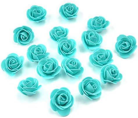 Fake Flower Heads in Bulk Wholesale for Crafts Mini PE Foam Rose Flower Head Artificial Rose Flowers Handmade DIY Wedding Birthday Home Decoration Festive & Party Supplies Decor 50pcs/lot (Tiffany)