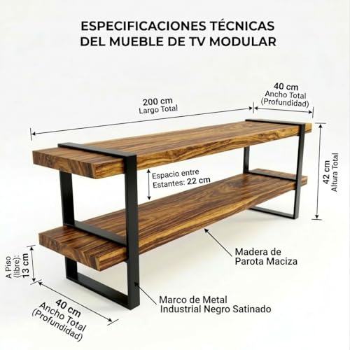 CASA FERRO Mueble para TV Escandinavo de Madera de Parota hasta 85". Ideal para Centro de Entretenimiento, Recámara o Sala. Hecho en México. (Parota 2.00 m)