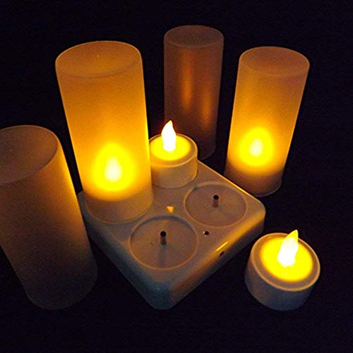 EuroFone kunststof led-kaarsen, oplaadbare waxinelicht, flikkerend, met oplaadstation, set van 4 (geel) - Afbeelding 4