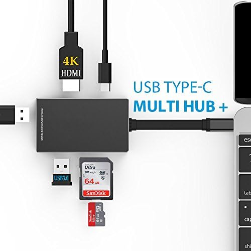 USB Type-C Hub, [6-in-1] Type-C Hub USB-C 3.1 to HDMI Adapter 4K+USB 3.0+SD/TF Card Reader for MacBook\Google Pixel\DELL XPS\LGV20\Galaxy S8\950XL (Black)