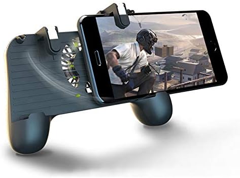 PUBG Mobile Game Controller Gamepad for iPhone iOS 6, 6 Plus, 6S, SE, 7, 7 Plus, 8, 8 Plus, iPhone X, and Android Phones with Mobile Claw Triggers, Power Bank, and Built-in Cooling Fan