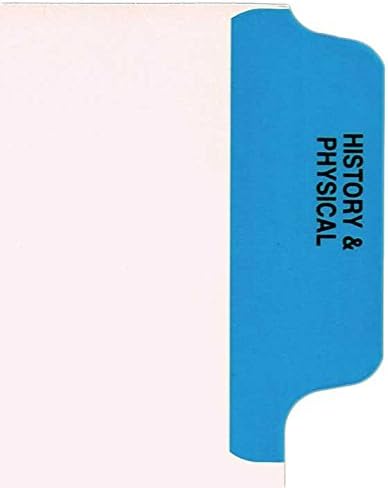 Individual Stock Chart Divider Tabs, History &amp; Physical, Blue, Side Tab, 1/6th Cut, Pos. #1 (Pack of 25)