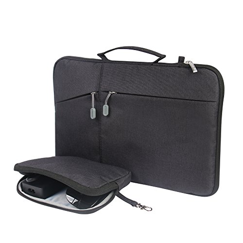 Megoo 13-14Inch Water Resistant Laptop Case Sleeve Bag with Accessory Pouch for Microsoft Surface Laptop/Book 2 13.5", Macbook Air/Pro 13" 14" Tablet Computer Carrying Case(Black With Charger Case) - Thumbnail 3