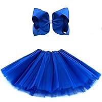 BGFKS 5 Layered Tulle Tutu Skirt for Girls with Hairbow and Hairties, Ballet Dressing Up Kid Tutu Skirt (Dark Blue, 2-8 Years Old)