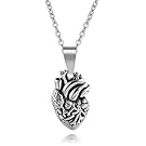 Silver Tone Anatomical Human Heart Pendant Necklace for Women Stainless Steel Jewelry Gifts