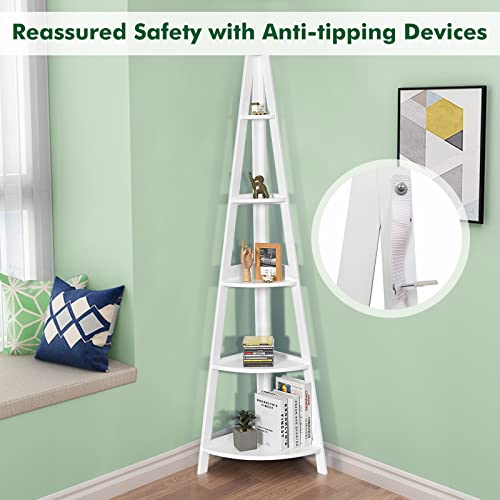 Tangkula 5 Tier Corner Shelf, 69 Inch Tall Corner Bookshelf, 5 Shelf