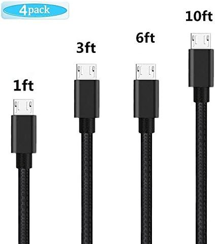 Micro USB Cable, ABKEN 4-Pack (1ft ,3ft, 6ft, 10ft) Super-Durable Nylon Braided Tangle-Free High Speed USB2.0 Sync&Charging Cables for Android, Samsung, HTC, Nokia, Sony and More (Black)