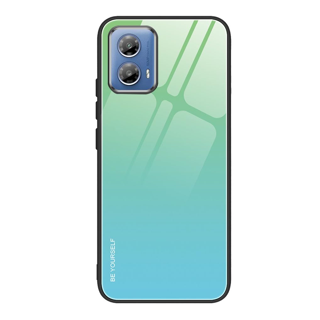 SEAHAI Case for Motorola Moto G34 5G / Moto G45 5G, Ultra Thin Gradient Color Tempered Glass Hard Back & Soft Silicone TPU Bumper Hybrid Shockproof Cover, Youth Green