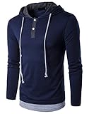 Guoji Men's Casual Slim Fit Long Sleeve T-Shirt with Hooded/Hoodies Tops (B27-Navyblue Medium)