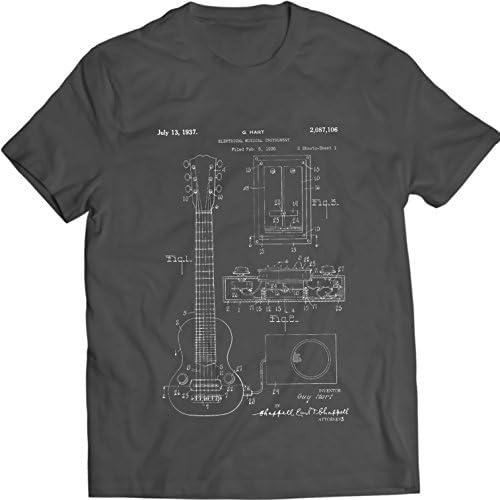 Gibson Electric Guitar Paul Les Patent T-shirt Mens Gift Idea 100% Cotton (L, Charcoal)