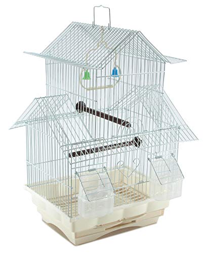EDM Bird Cage House Style – White – Starter Kit, Swing Perch Feeders – Two Story